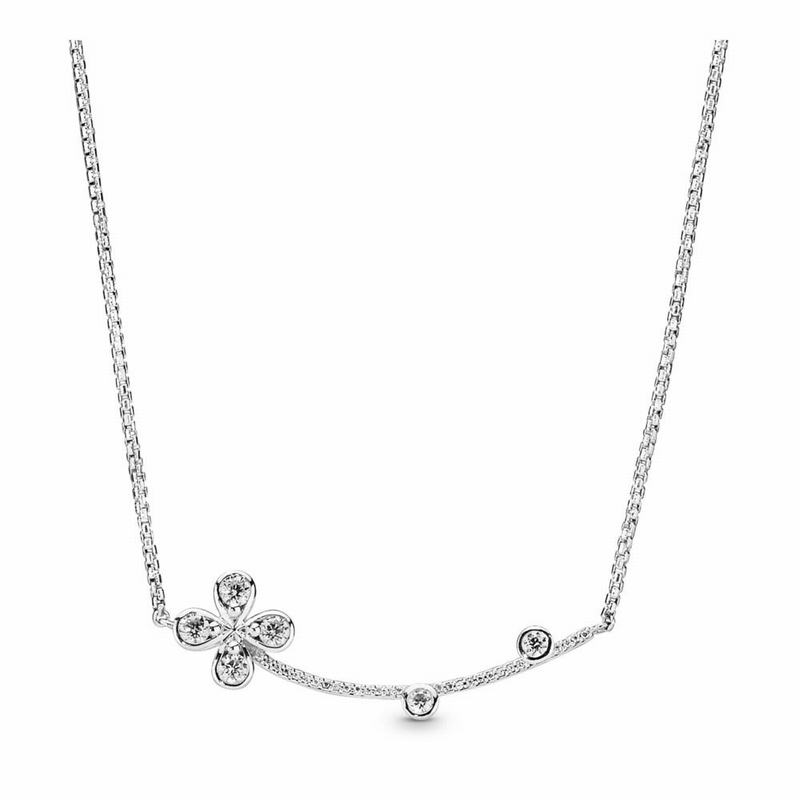 Pandora Four-petal Flower Necklace - Sterling Silver/Cubic Zirconia - Canada | RG8463NK